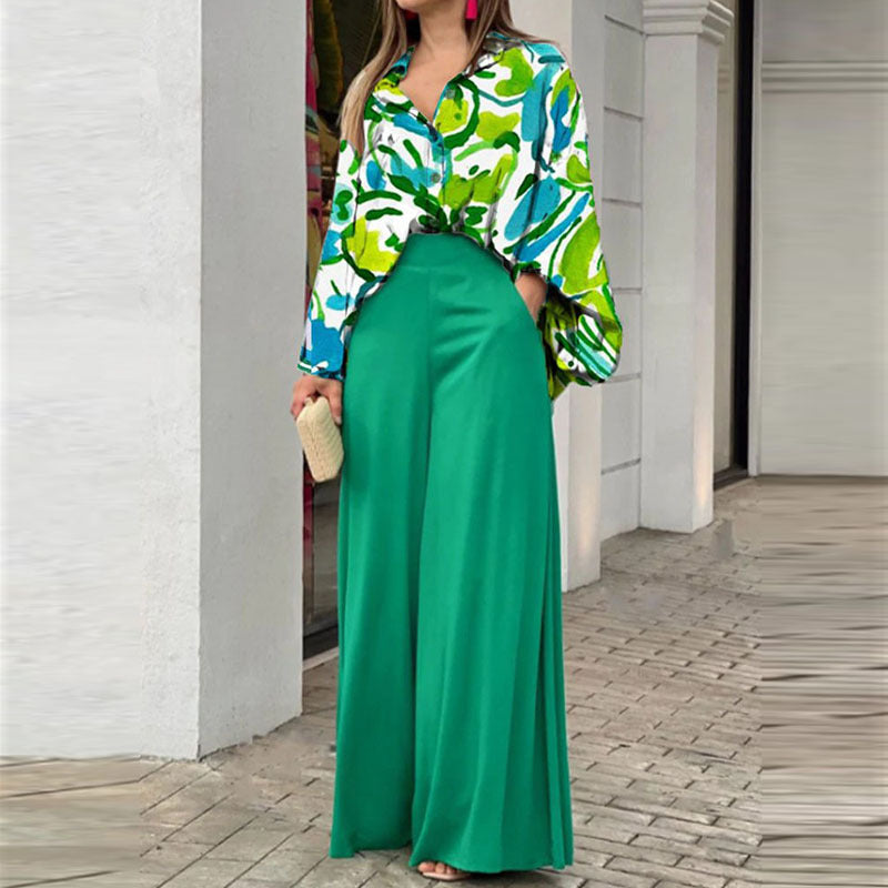 Azalea Watercolour Wide-Leg Two-Piece — Teal