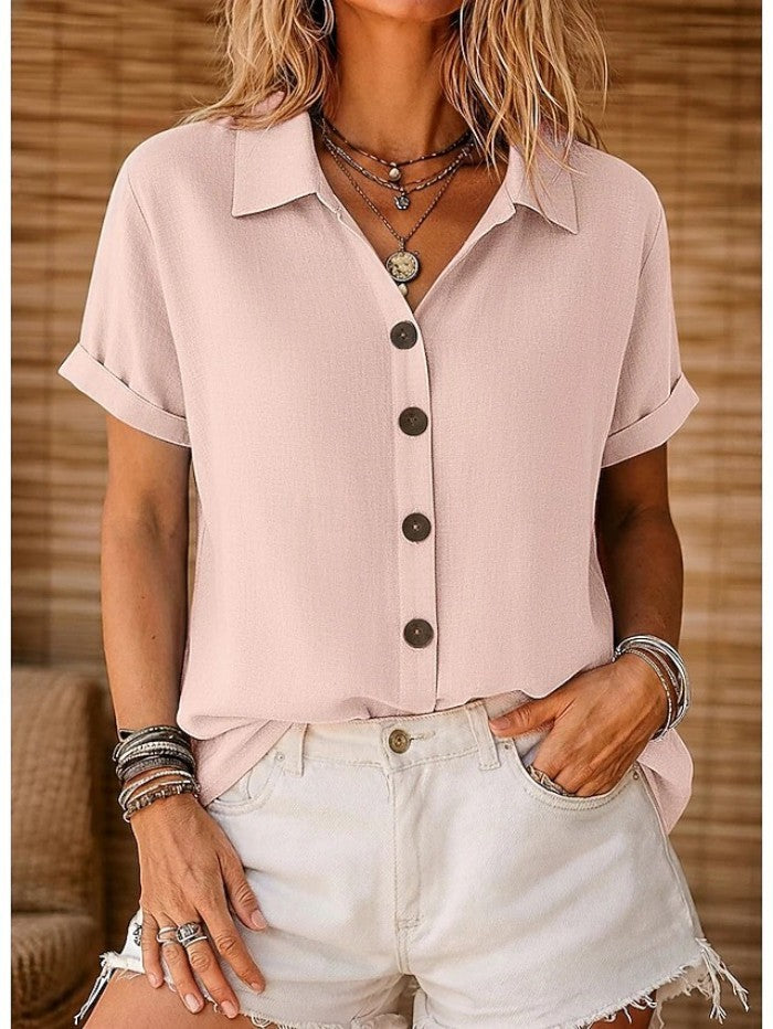 Rust Linen Button-Up Blouse 5