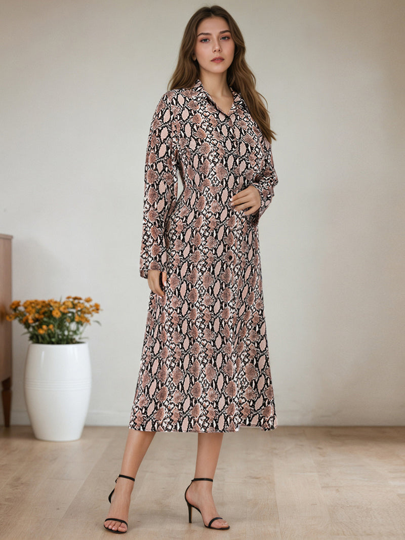 Snake Print Long Sleeve Shirt Dress 6