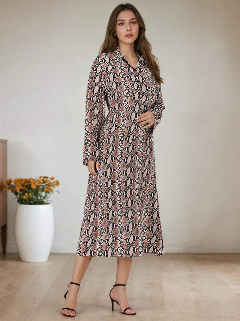 Snake Print Long Sleeve Shirt Dress 1