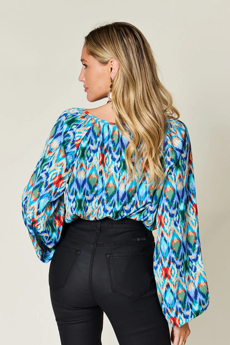 Double Take Full Size Printed Balloon Sleeve Blouse 4