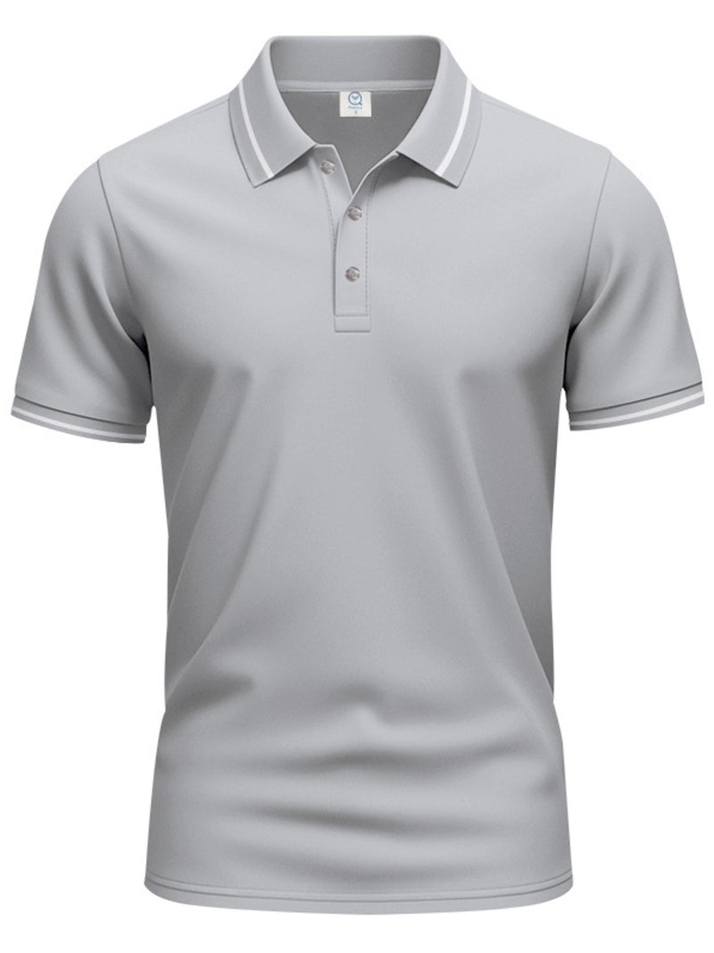 Men's Full Size Contrast Trim Short Sleeve Polo Plus Size | Hazel & June Light Gray