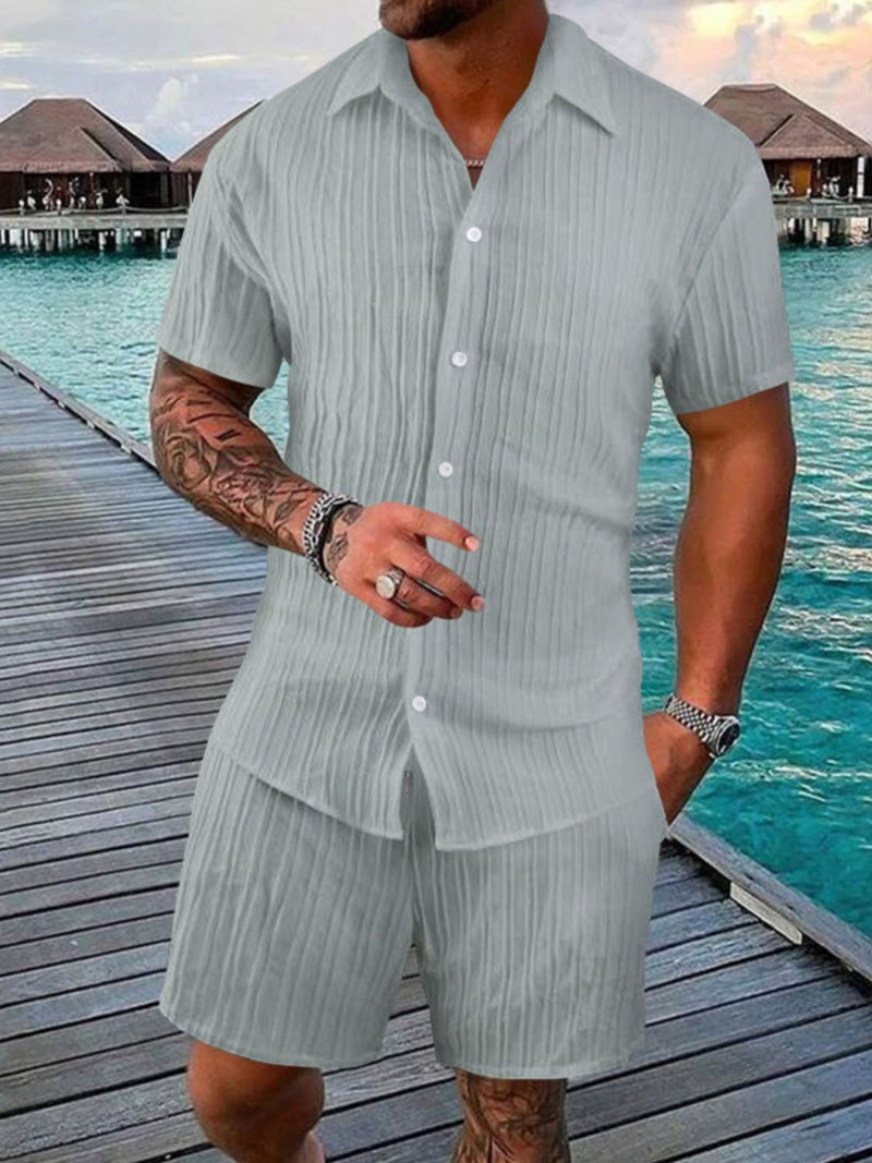 Men's Full Size Button Down Short Sleeve Shirt and Shorts Set Plus Size 8