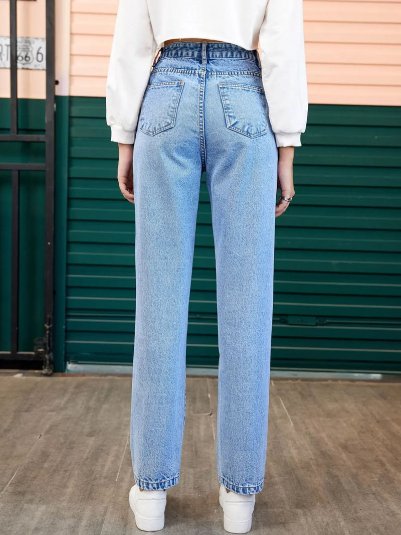 Heart Straight Leg Jeans with Pockets 2