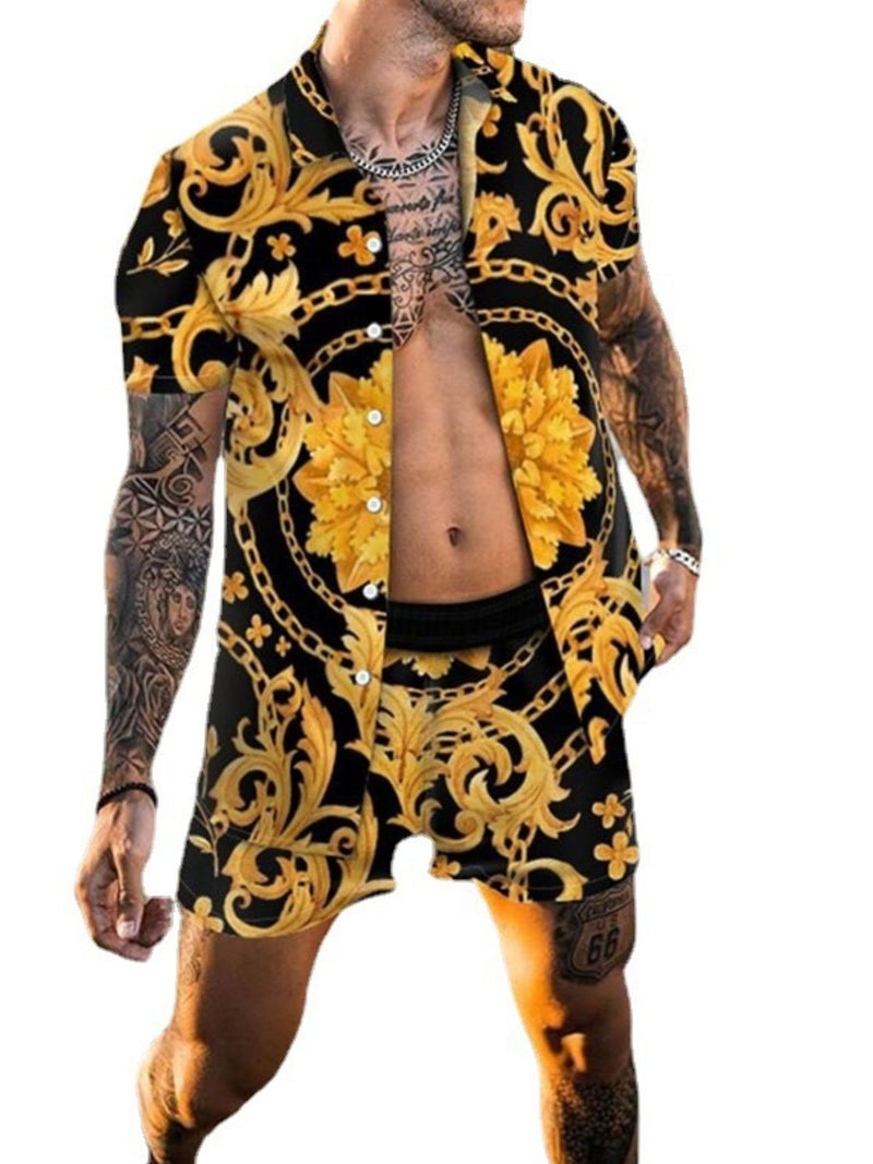 Men's Plus Size Printed Short Sleeve Shirt And Shorts Set 3