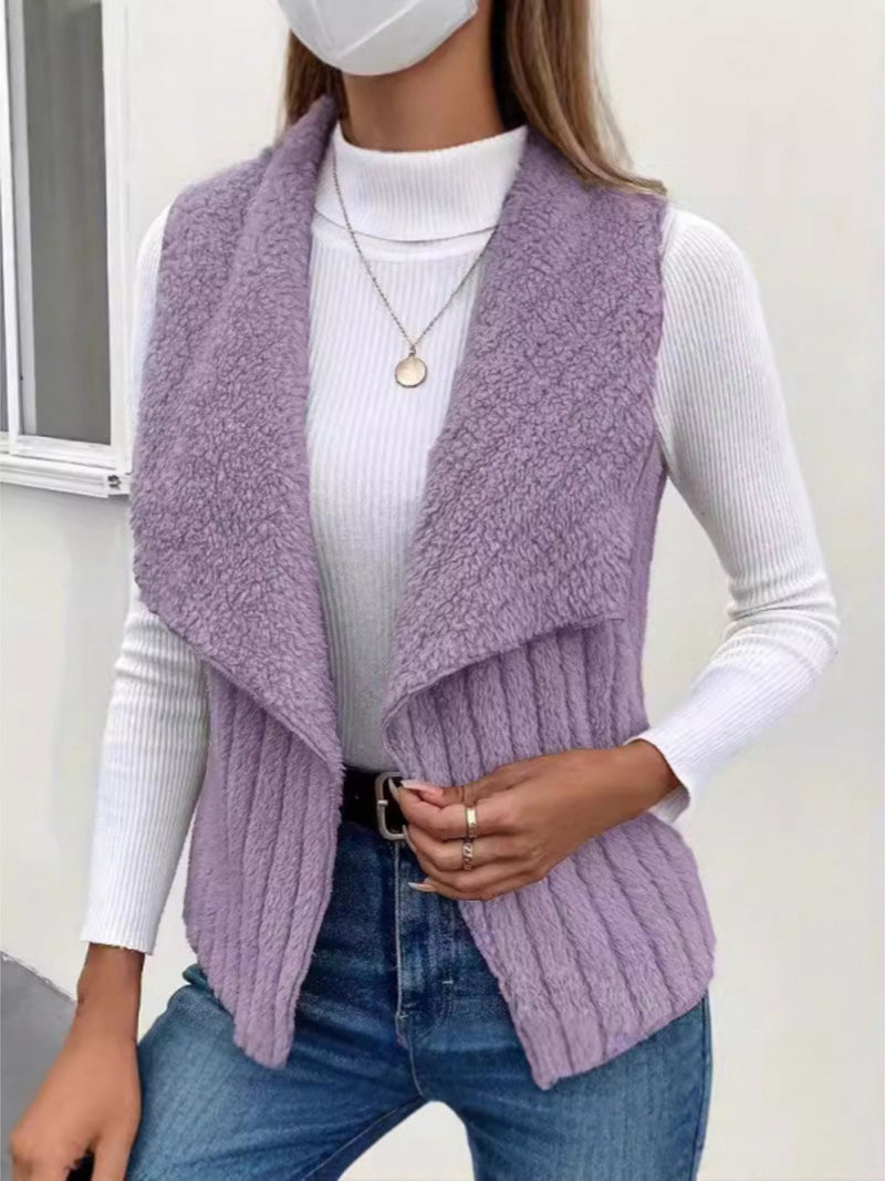 Cozy Fleece Open Front Vest Coat | Hazel & June Purple