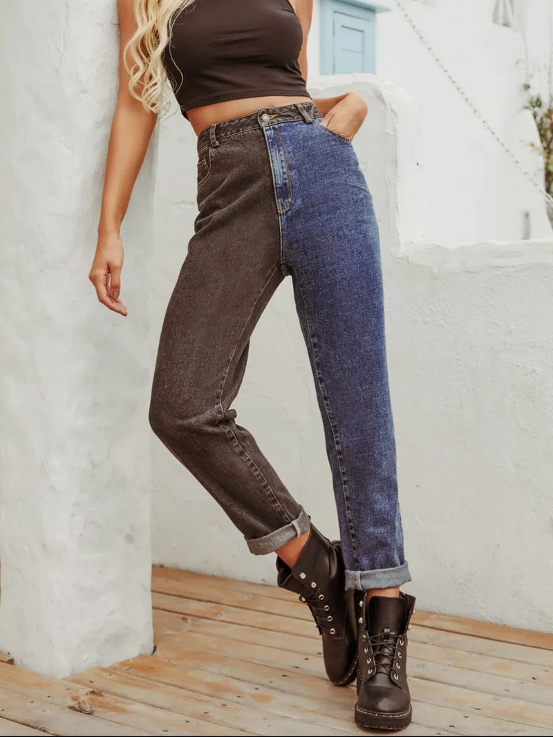 Two Tone Straight Leg Jeans 1