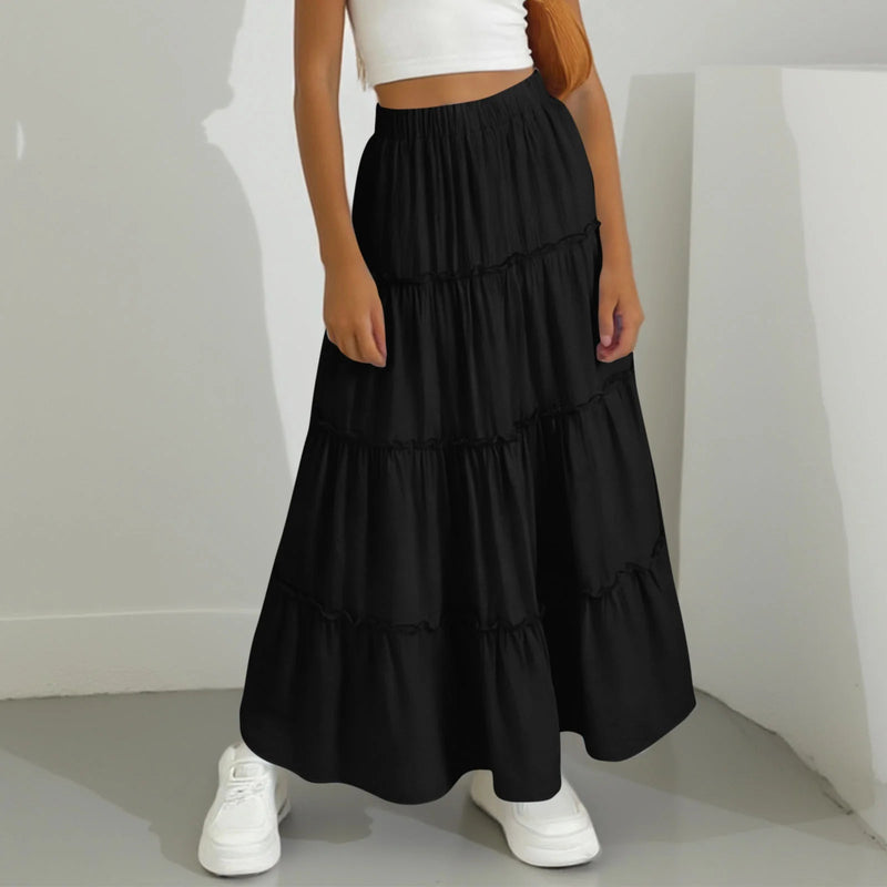 Esme Tiered Ruffle Prairie Maxi Skirt — Black