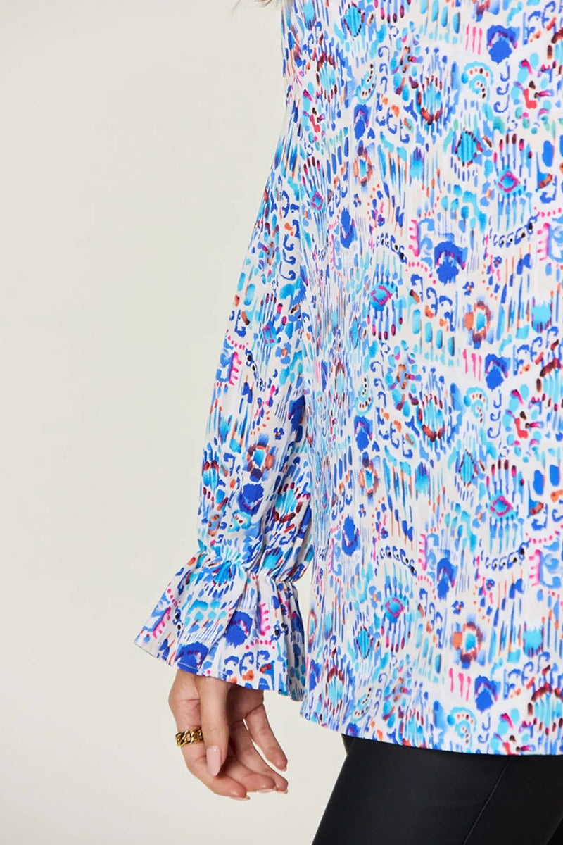 Double Take Full Size Printed Flounce Sleeve Blouse 5