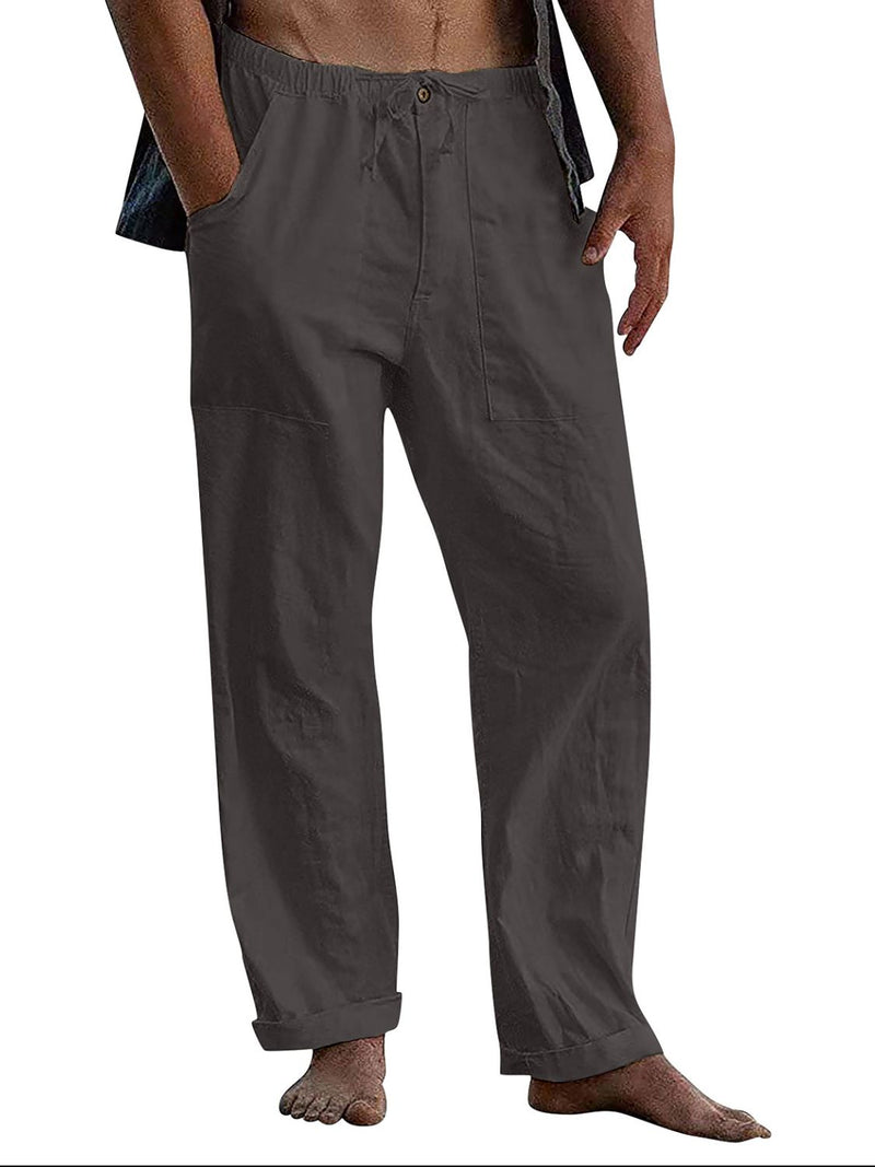 Men's Full Size Drawstring Straight Leg Pants Plus Size Dark Gray