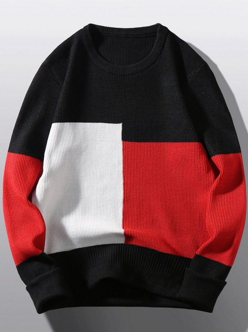 Men's Plus Size Color Block Round Neck Sweater 5