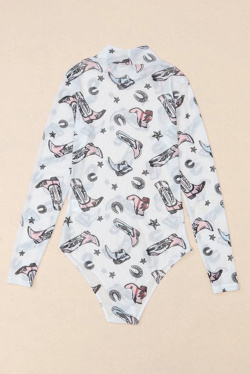 Printed Mock Neck Long Sleeve Bodysuit 8
