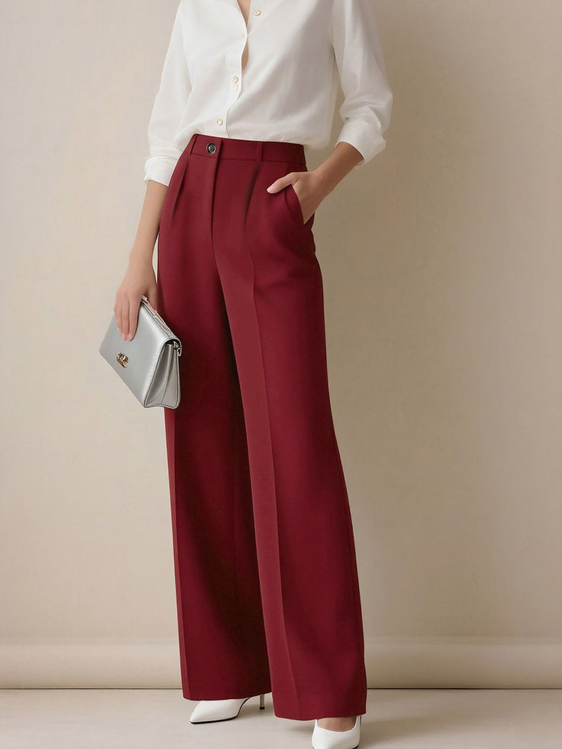 Margot Pleated Wide-Leg Trousers — Red