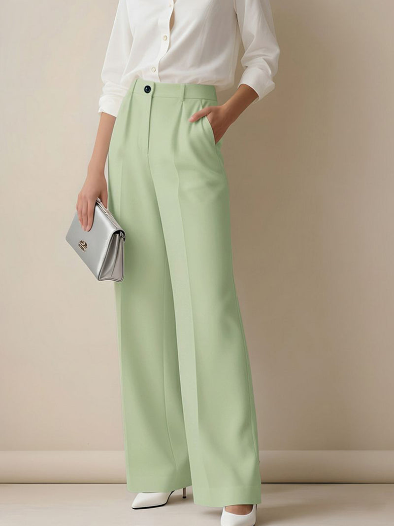 Margot Pleated Wide-Leg Trousers — Green