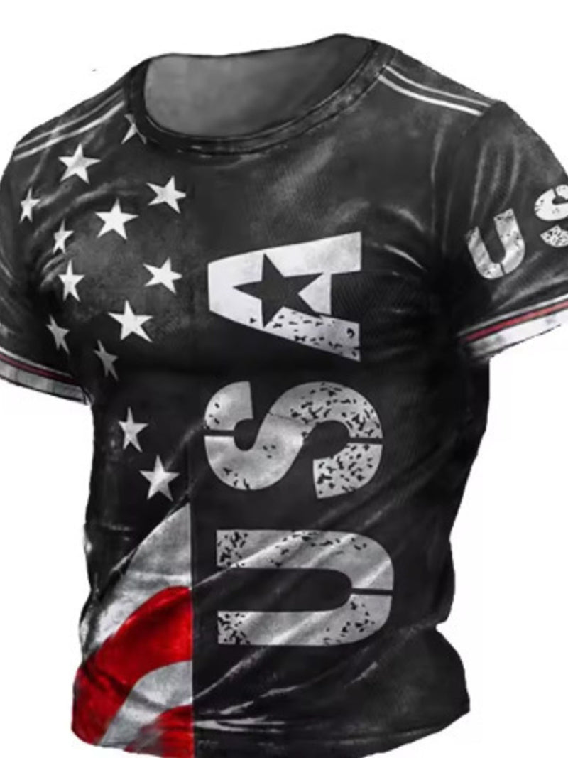 Men's Full Size USA Flag Print T-Shirt Plus Size Black