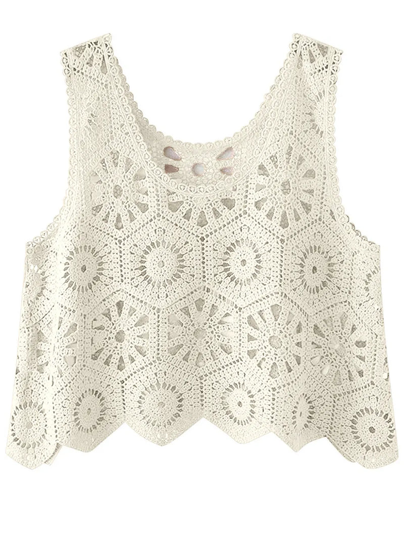 Openwork Round Neck Knit Vest 3