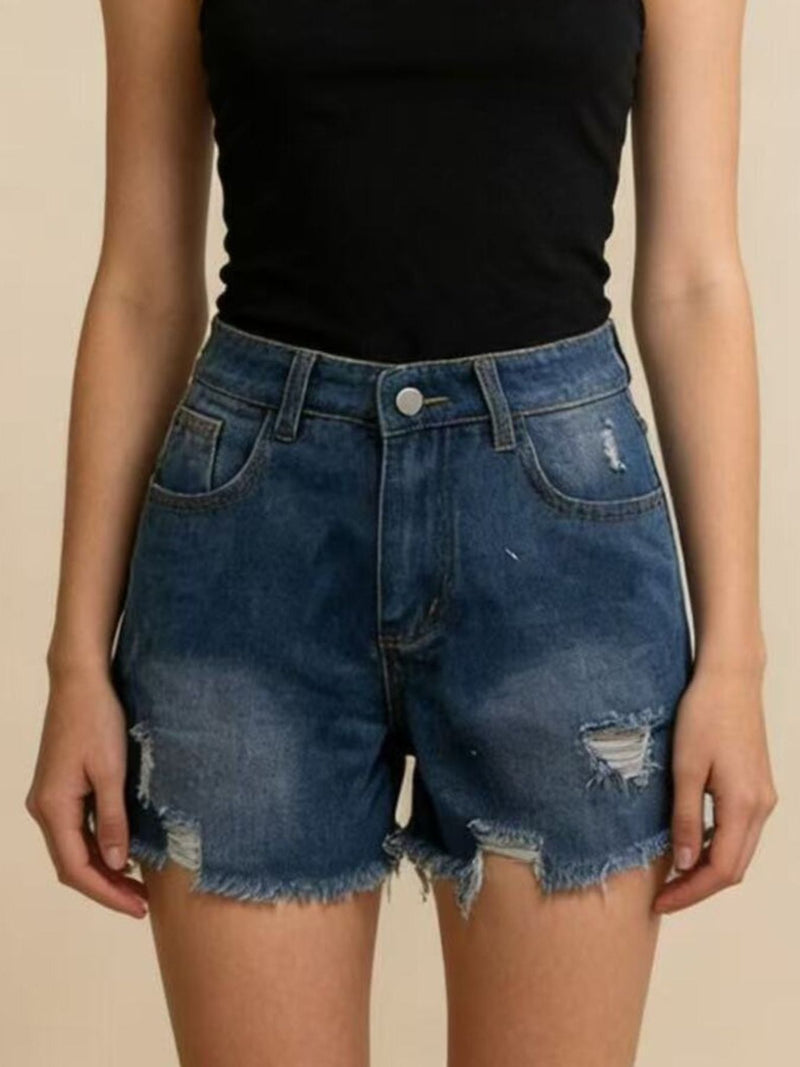 Distressed Frayed Hem Denim Shorts 4