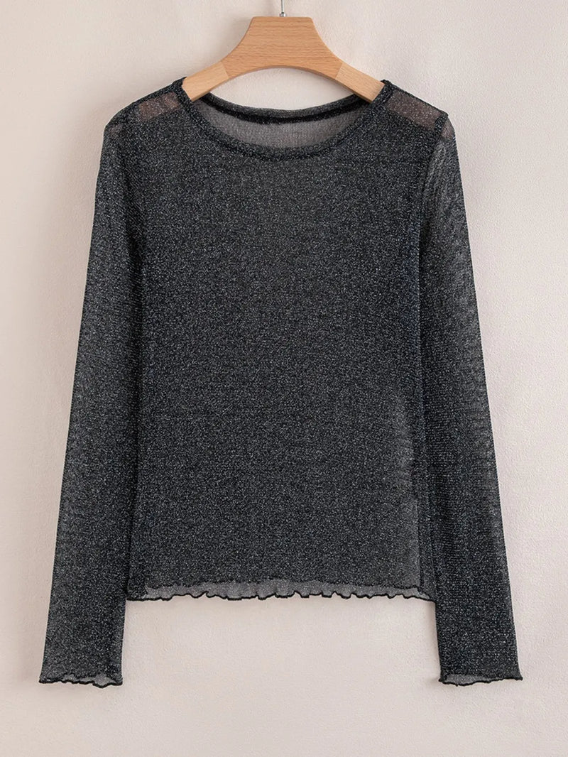Metallic Glitter Mesh Long Sleeve Top 3