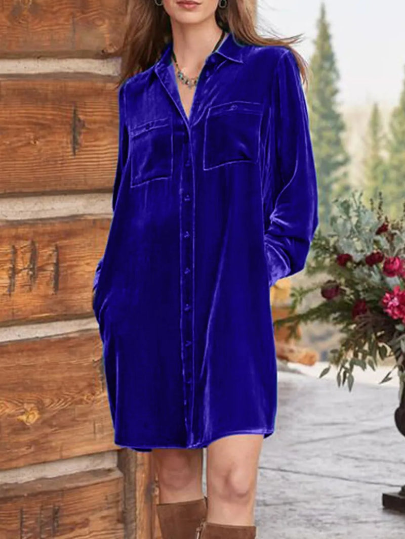 High-Low Button Up Long Sleeve Knee Length Dress 6