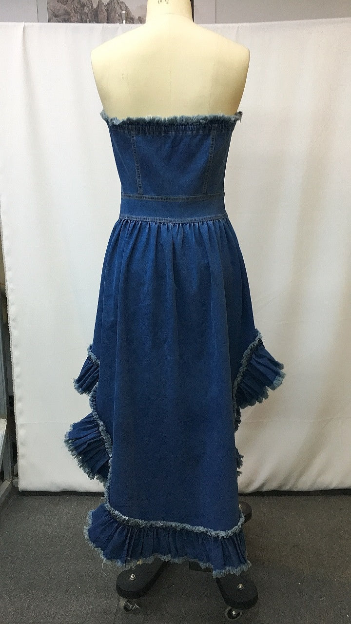 Frayed Denim Ruffle Dress