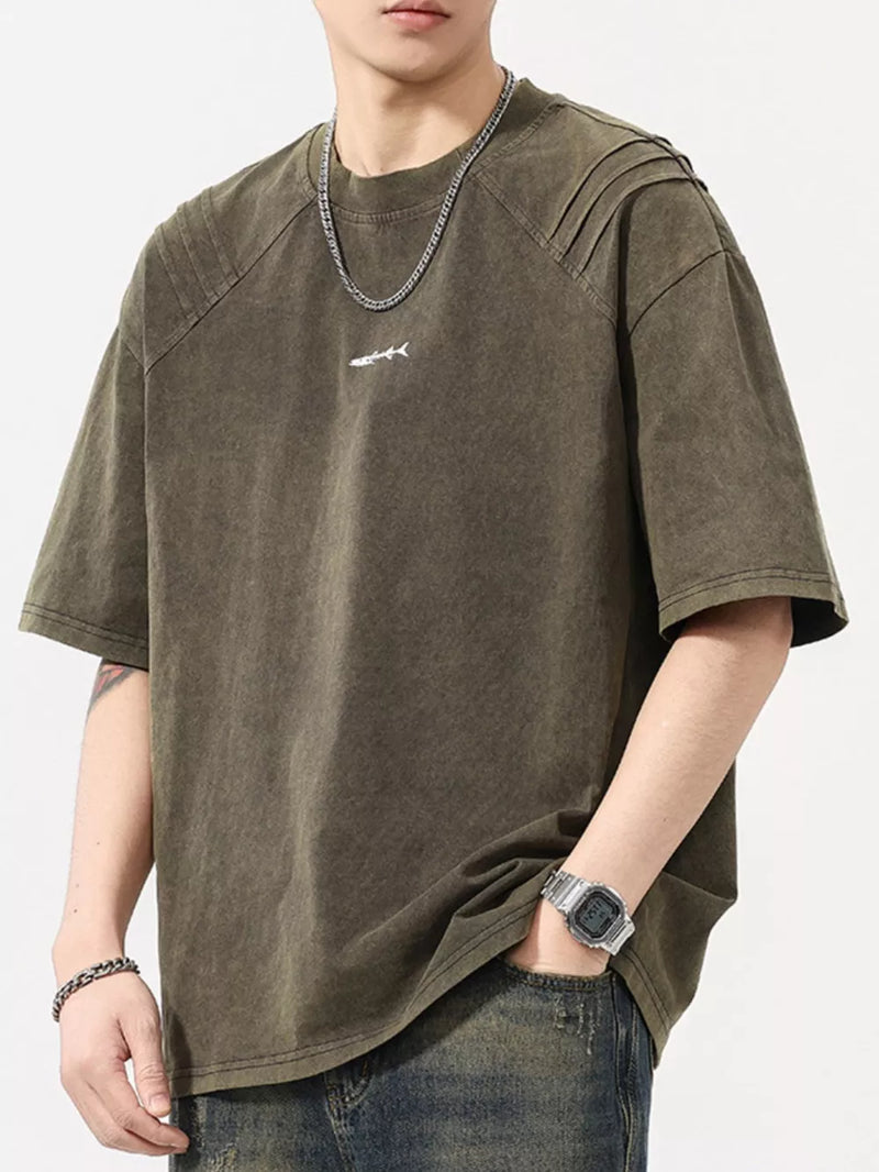 Men's Plus Size Vintage Washed Round Neck Tee | Hazel & June Olive Brown