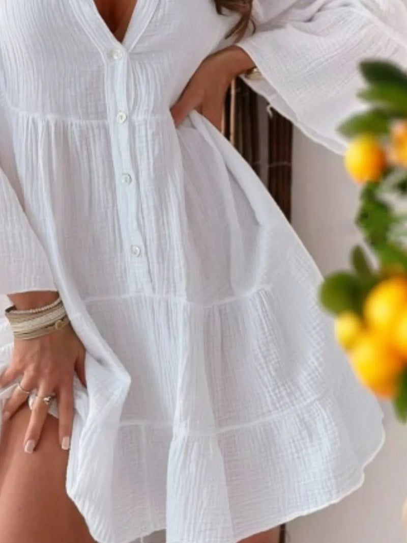 Button Detail Notched Long Sleeve Dress 7
