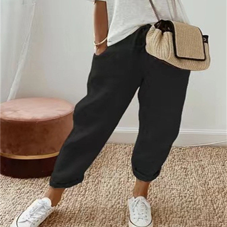 Nora Cotton Linen Pants — Black