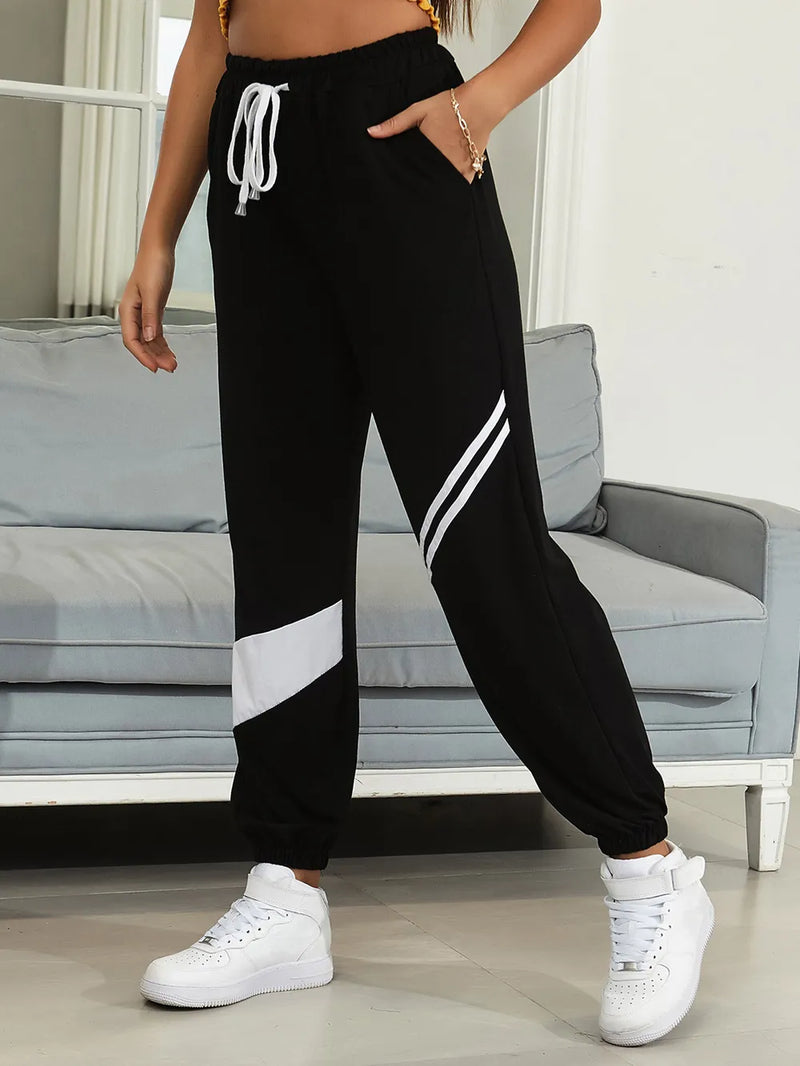 Drawstring Contrast Joggers with Pockets 3