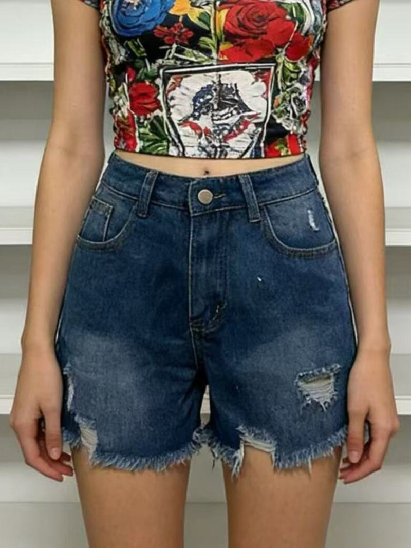 Distressed Frayed Hem Denim Shorts 5