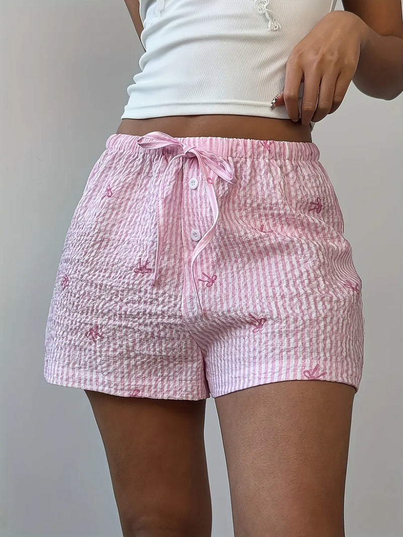 Bow Striped Drawstring Casual Shorts 5