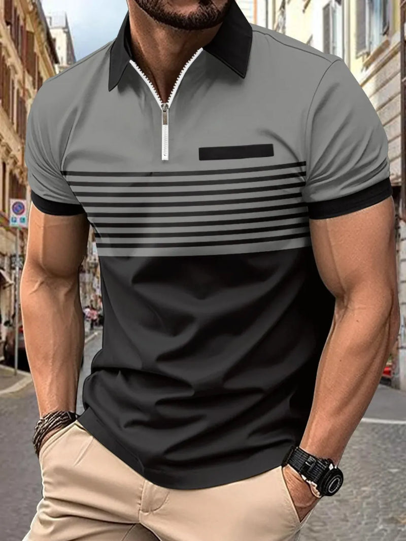 Men's Full Size Collared Neck Contrast Polo Plus Size | Hazel & June Gray