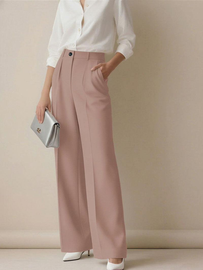 Margot Pleated Wide-Leg Trousers — Brick Red