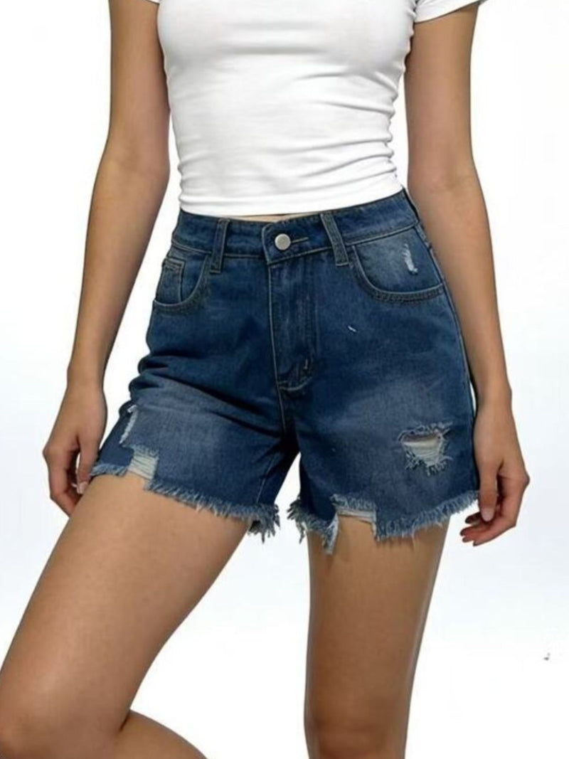 Distressed Frayed Hem Denim Shorts 2