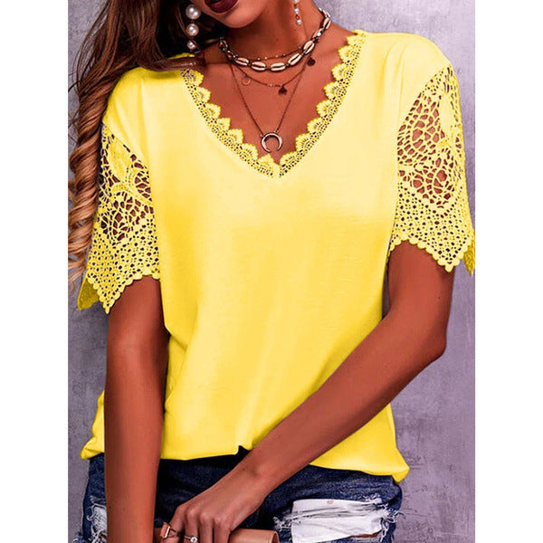 Lena Lace Sleeve V-Neck Top — Yellow