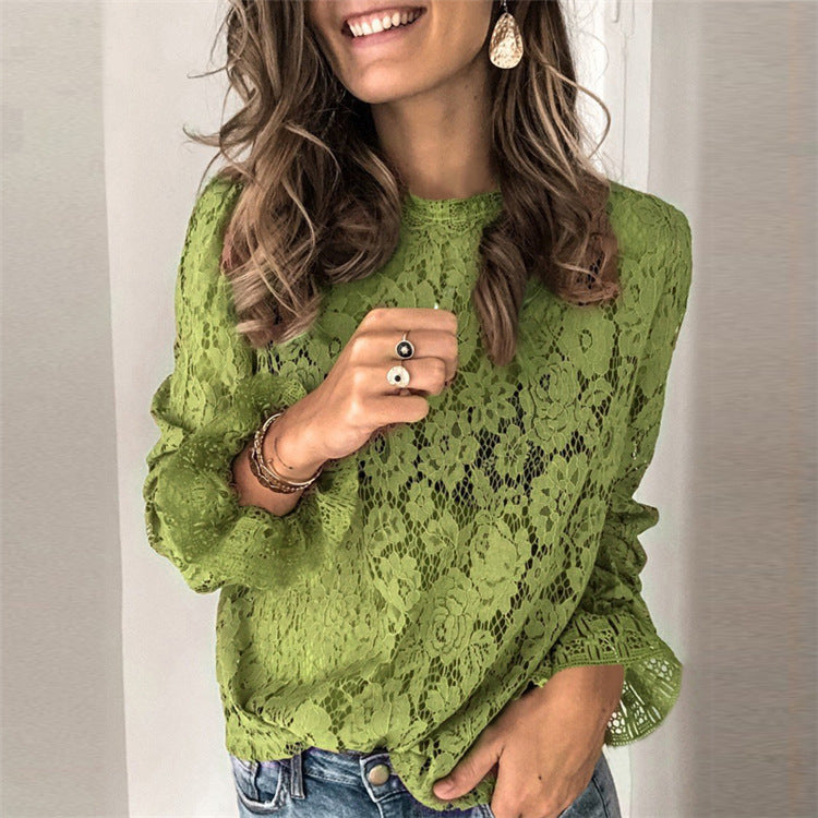 Kaia Lace Hollow Blouse — Green