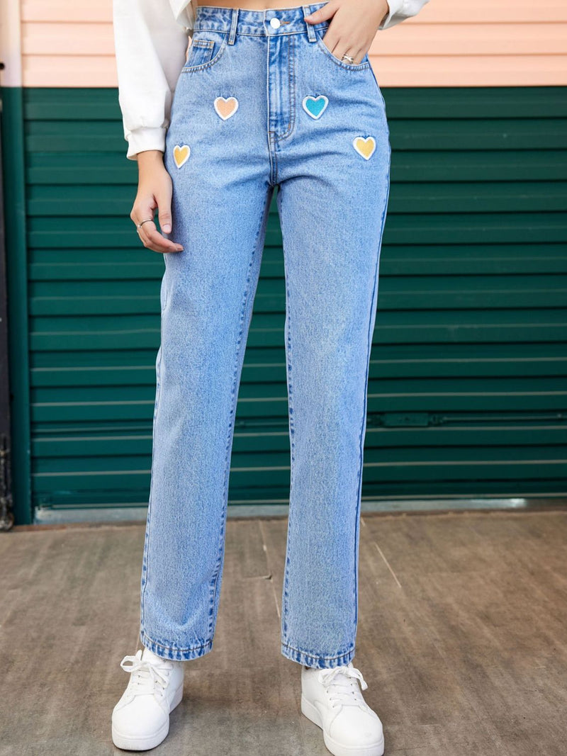Heart Straight Leg Jeans with Pockets 7