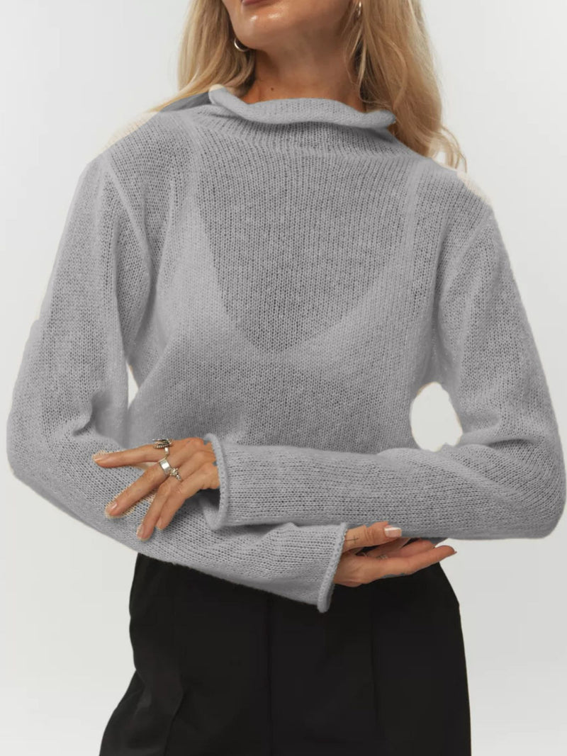 Mock Neck Long Sleeve Sweater | Hazel & June Light Gray