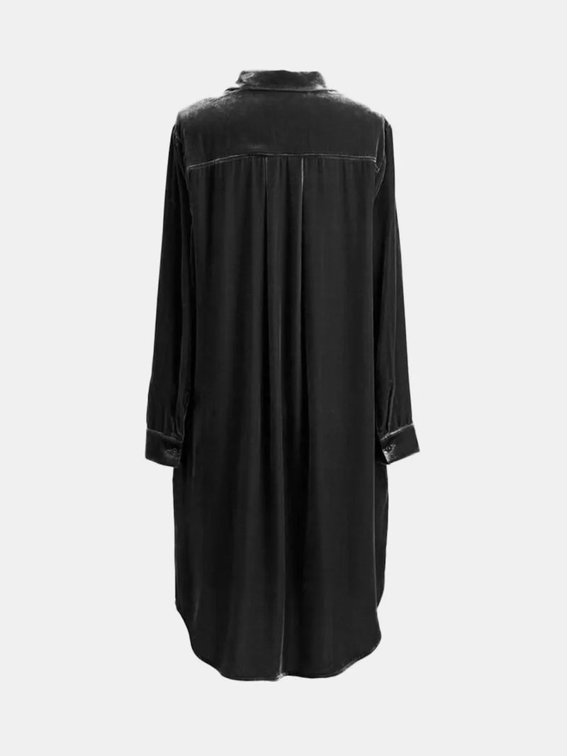 High-Low Button Up Long Sleeve Knee Length Dress 4