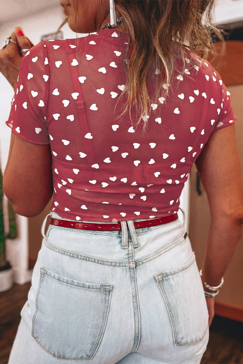 Sheer Heart Print Fitted Top 3