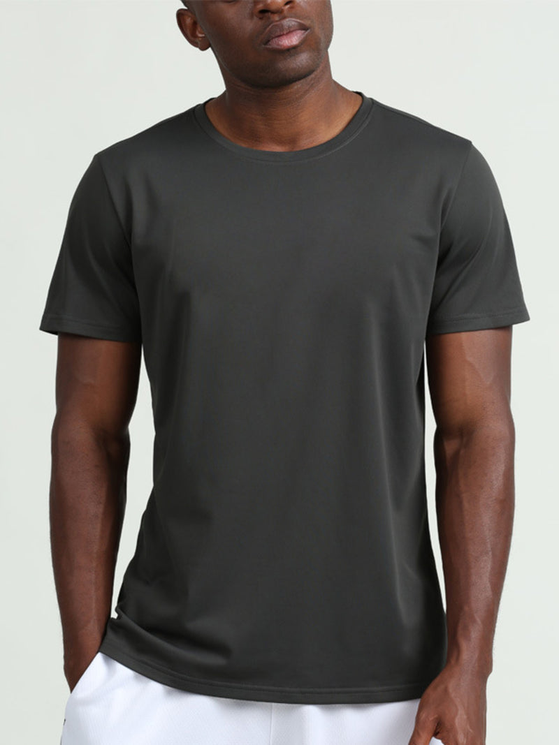 Men's Plus Size Solid Color Round Neck T-Shirt Dark Gray