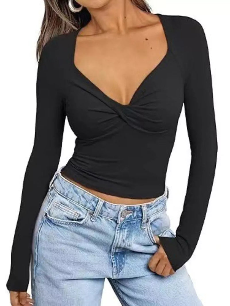 Twist Front Long Sleeve Fitted T-Shirt 3