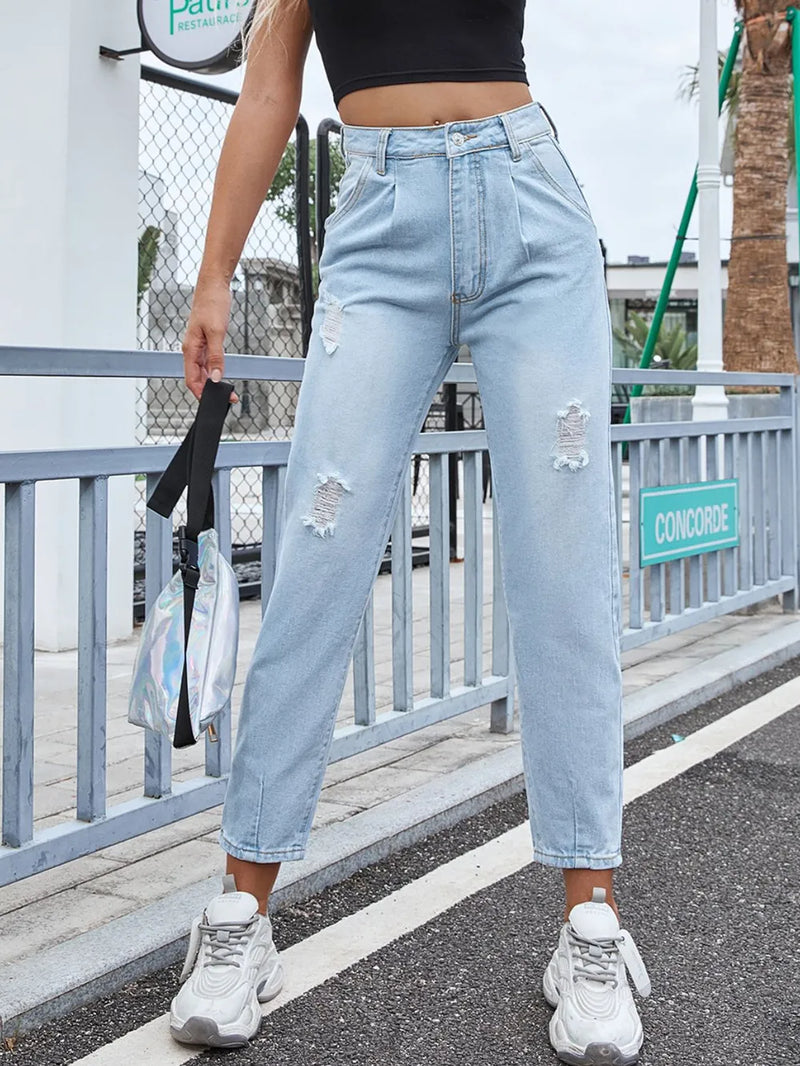 Distressed Straight Jeans with Pockets 4