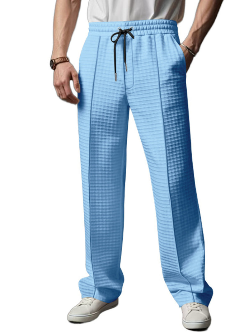 Men's Full Size Textured Drawstring Casual Pants Plus Size Light Blue