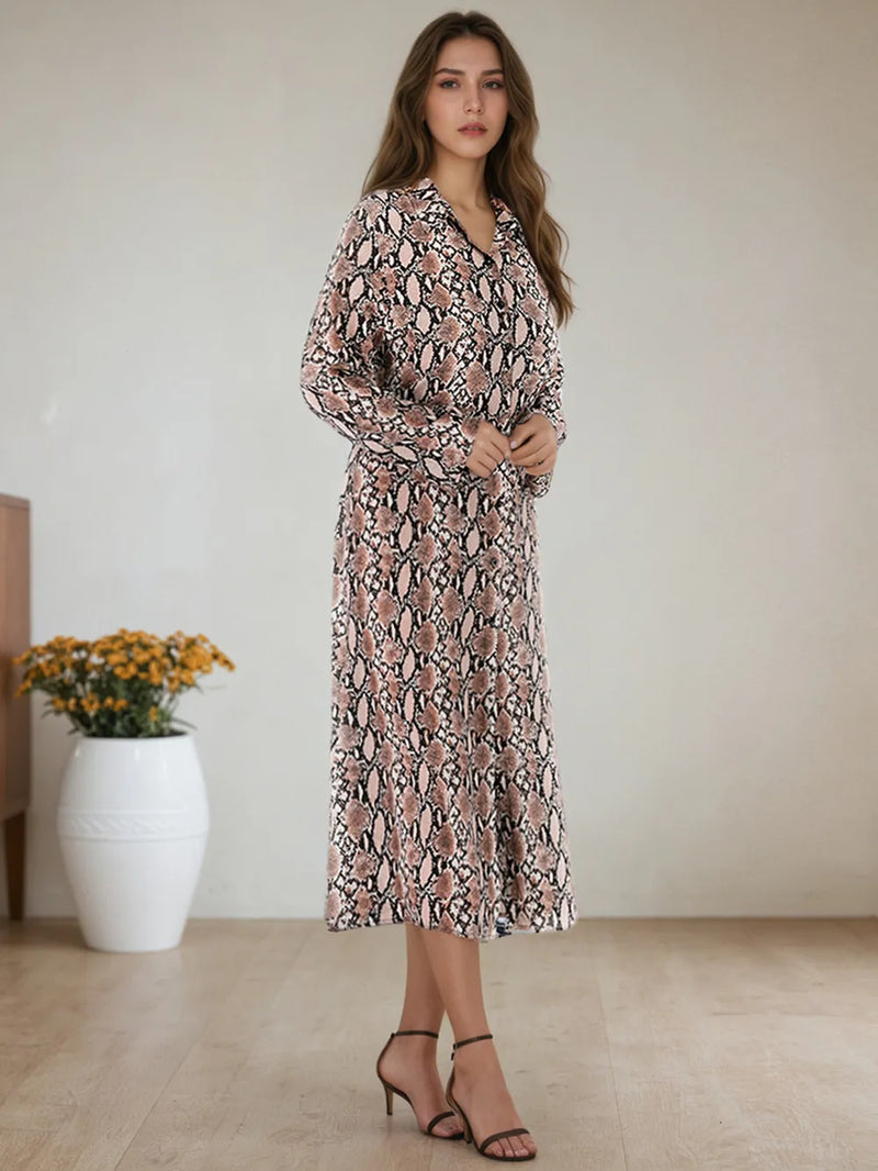 Snake Print Long Sleeve Shirt Dress 5