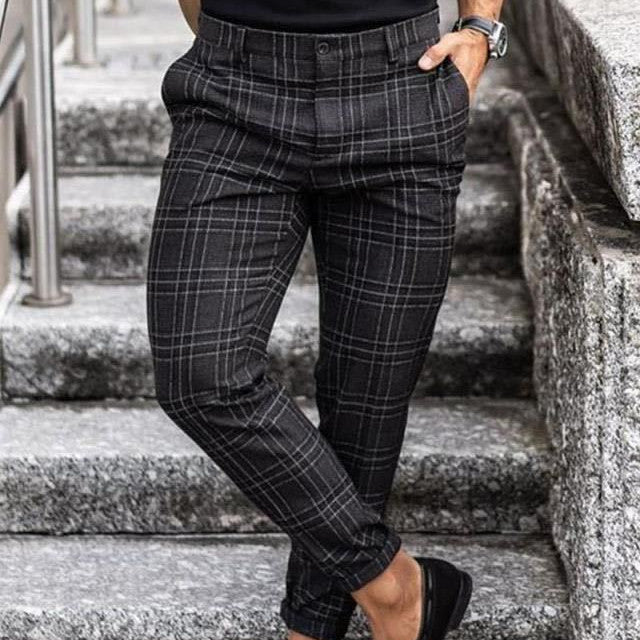 Milo Plaid Casual Trousers — Black