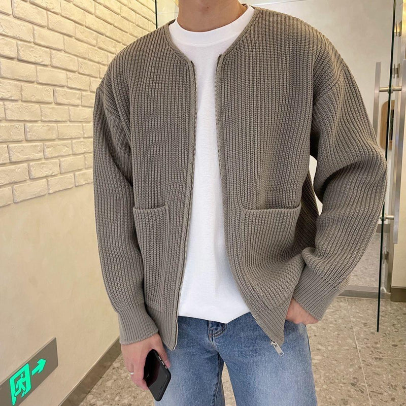 Hugo Zip Knit Cardigan — Khaki-2XS