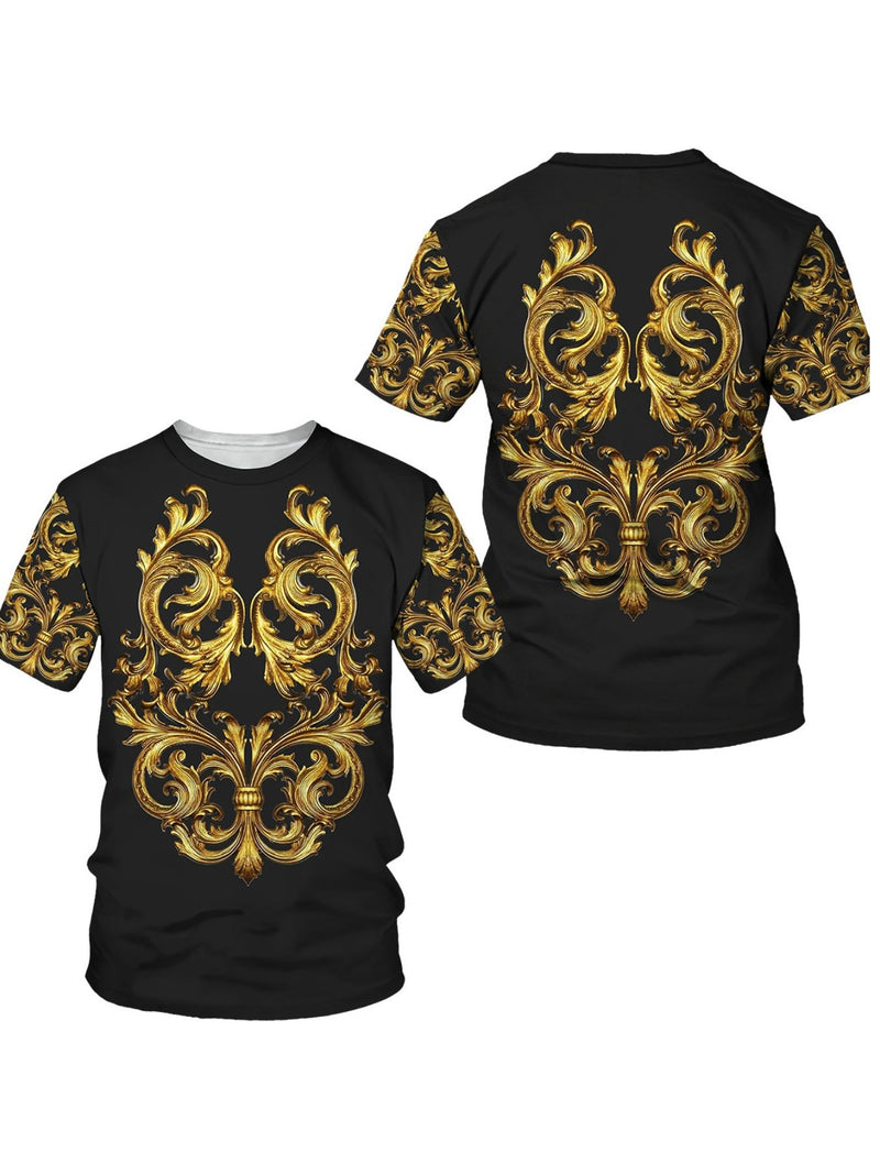 Men's Full Size Graphic Round Neck Short Sleeve T-Shirt Plus Size Gold