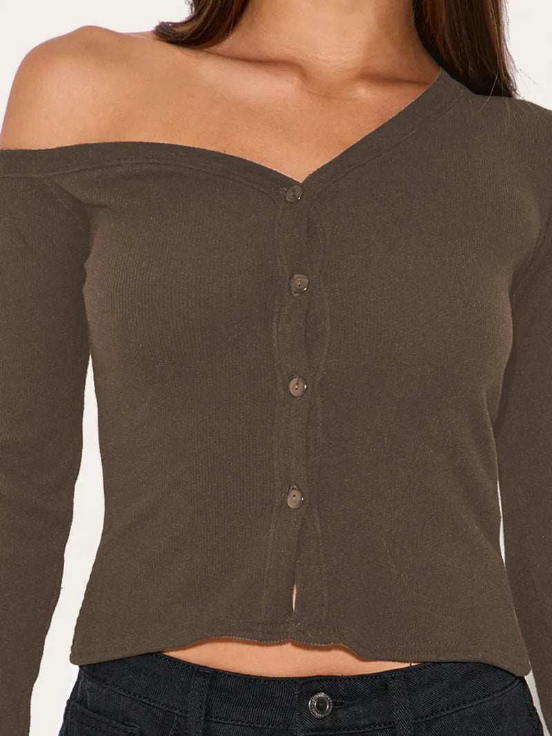 Asymmetrical Neck Button Up Cardigan 3