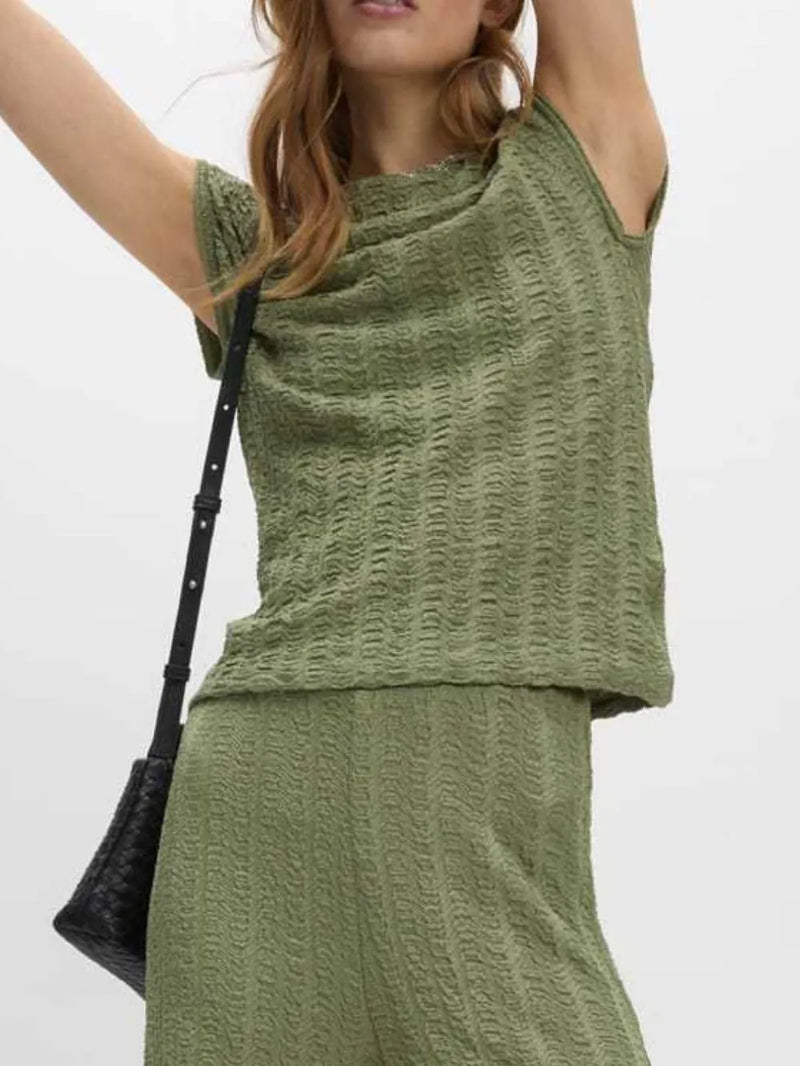 Round Neck Cap Sleeve Top and Pants Set 5