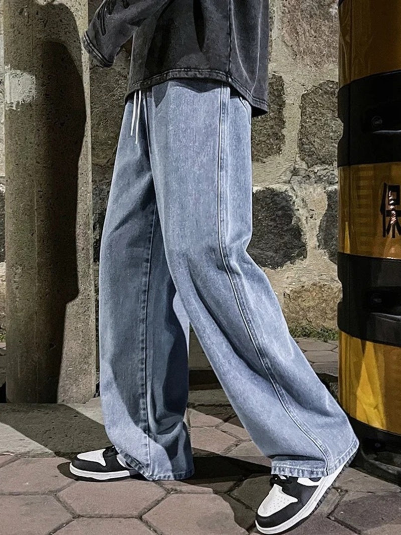 Men's Full Size Drawstring Wide Leg Jeans Plus Size | Hazel & June Medium Blue